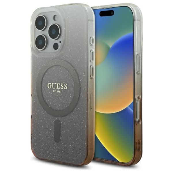 Husa pentru iPhone 16 Pro, IML Glitter Gradient MagSafe, Guess - Maro