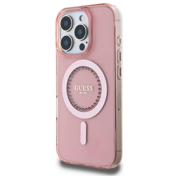 Husa pentru iPhone 16 Pro, IML Rhinestones MagSafe, Guess - Roz - 1 | YEO