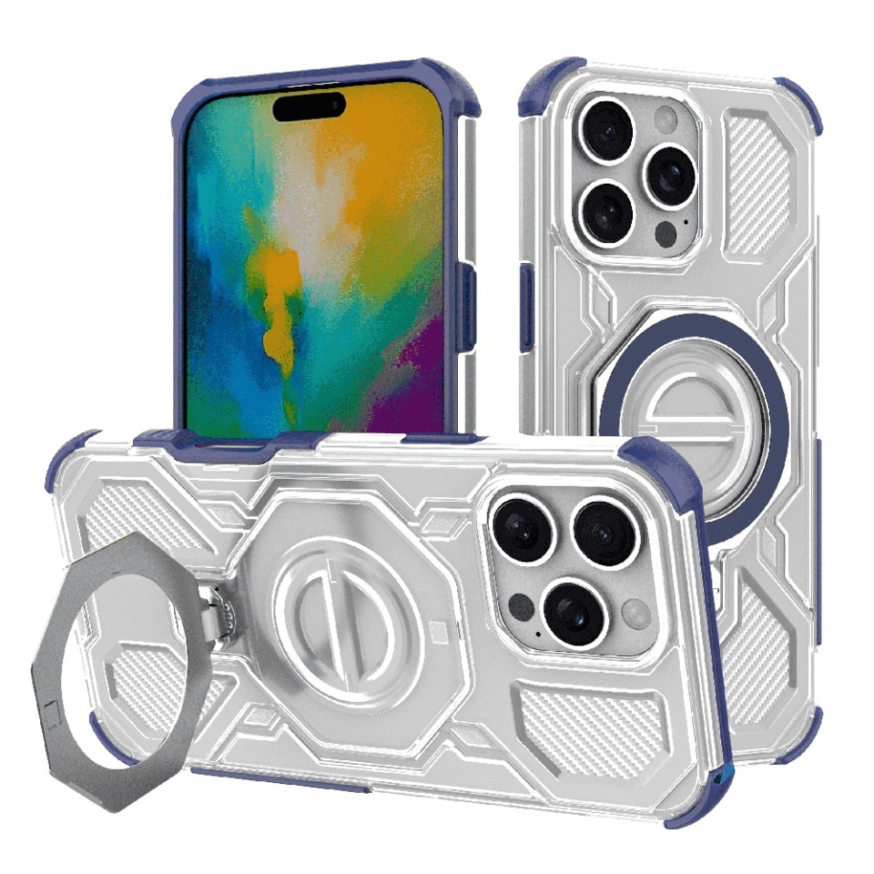Husa pentru iPhone 16 Pro Max, Antisoc, SKYDDAR INOVATION, Carbon Shield PRO, Magsafe, set cu sticker, Albastru