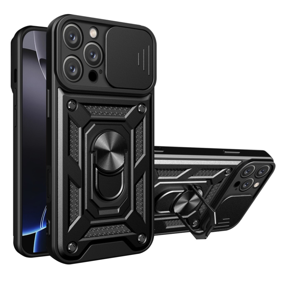 Husa pentru iPhone 16 Pro Max, SKYDDAR INNOVATION, CamShield, Negru, set cu sticker