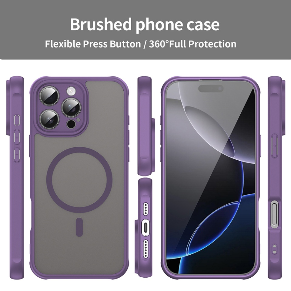 Husa pentru iPhone 16 Pro Max, SKYDDAR INNOVATION, HaloFrost MagSafe II, Antisoc, set cu sticker, Mov - 2 | YEO