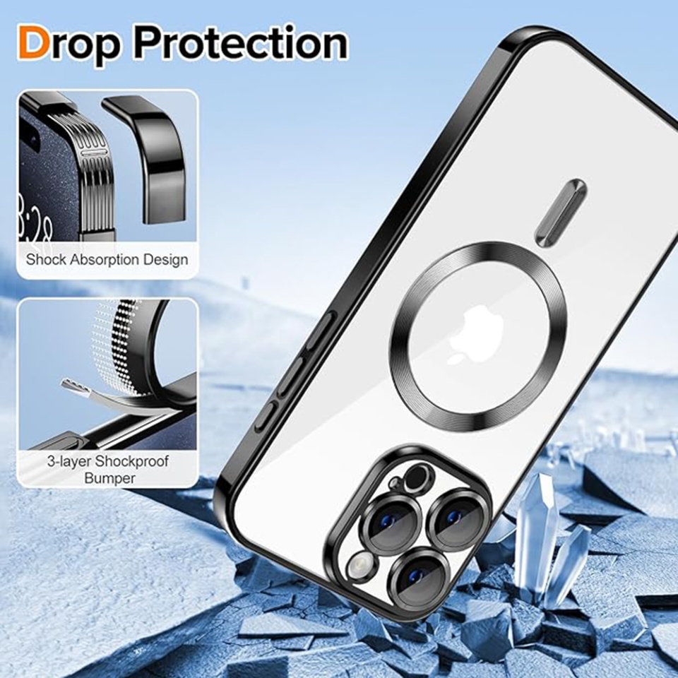 Husa pentru iPhone 16 Pro Max, SKYDDAR INNOVATION, Luxury Shield Magsafe, Protectie Antisoc, Argintiu, set cu sticker - 2 | YEO