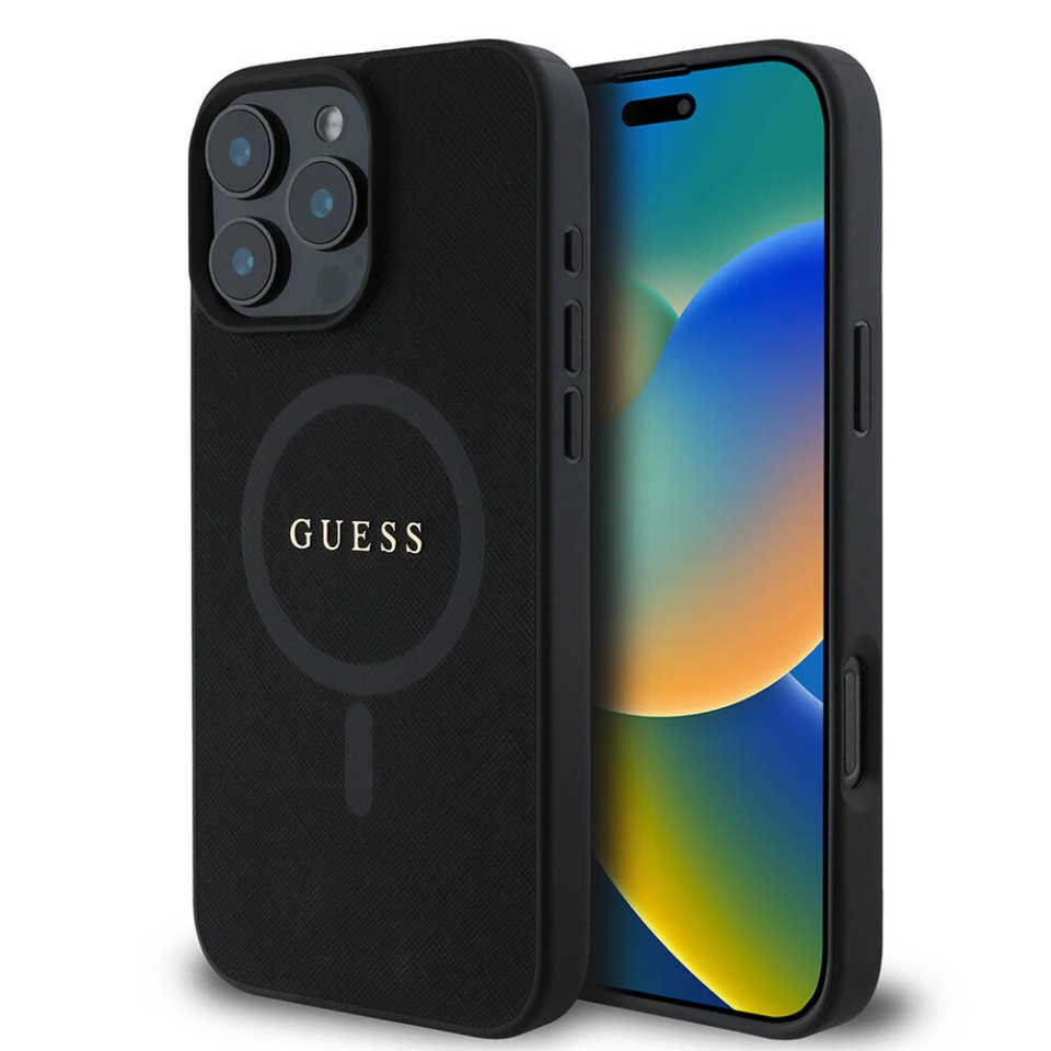 Husa pentru iPhone 16 Pro Saffiano MagSafe, Guess - Negru