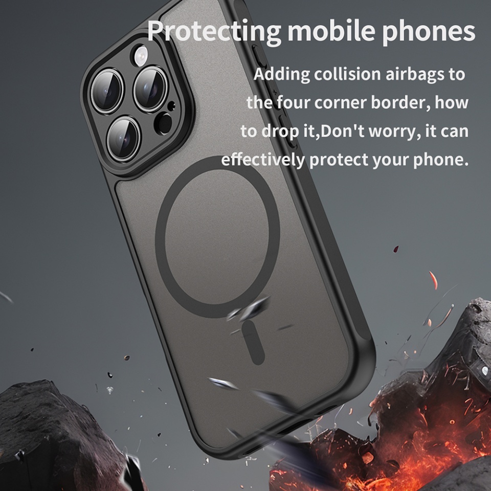 Husa pentru iPhone 16 Pro, SKYDDAR INNOVATION, HaloFrost MagSafe II, Antisoc, set cu sticker, Negru - 3 | YEO