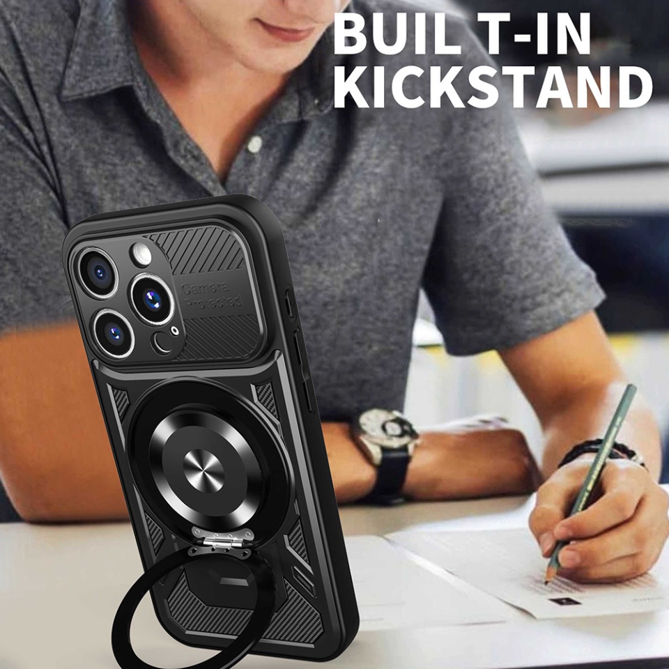 Husa pentru iPhone 16 Pro, SKYDDAR INNOVATION, RuggedCam, Inel magnetic antisoc, set cu sticker, Albastru - 2 | YEO