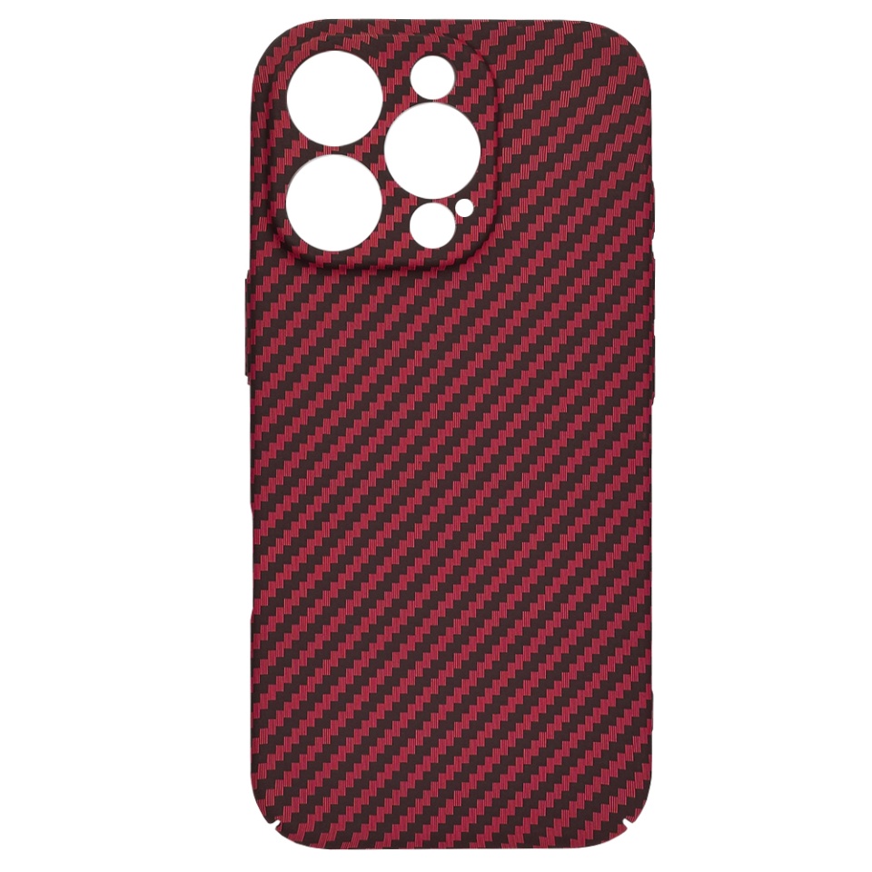 Husa pentru iPhone 16 Pro, SKYDDAR INNOVATION, textura carbon, Carbonite FiberShell, Rosu, set cu sticker - 3 | YEO