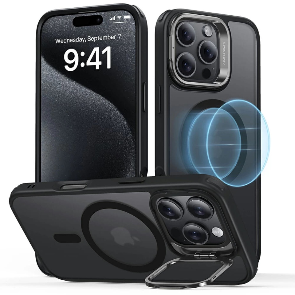 Husa pentru iPhone 16 Pro, slim MagSafe, Classic Hybrid HaloLock Kickstand ESR - Negru frost