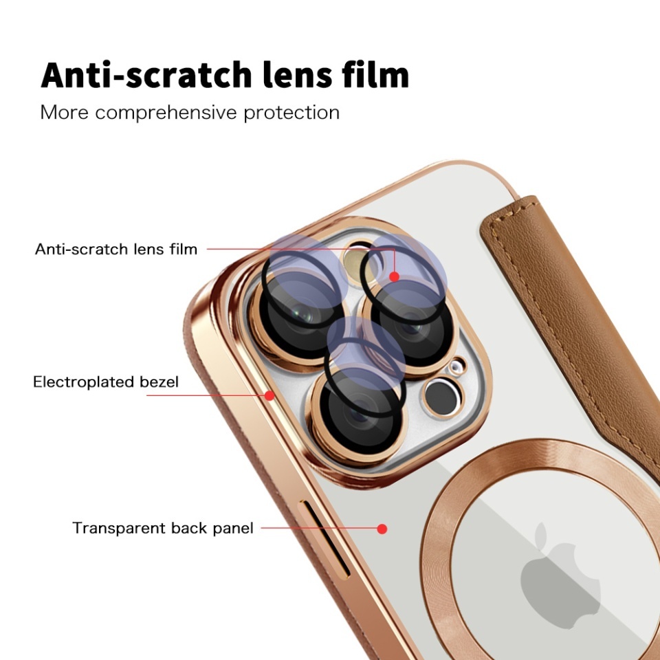 Husa pentru iPhone 16 Pro tip carte, SKYDDAR INOVATION, SmartMag Book, Magsafe, RFiD, Suport Carduri, set cu sticker, Maro - 2 | YEO