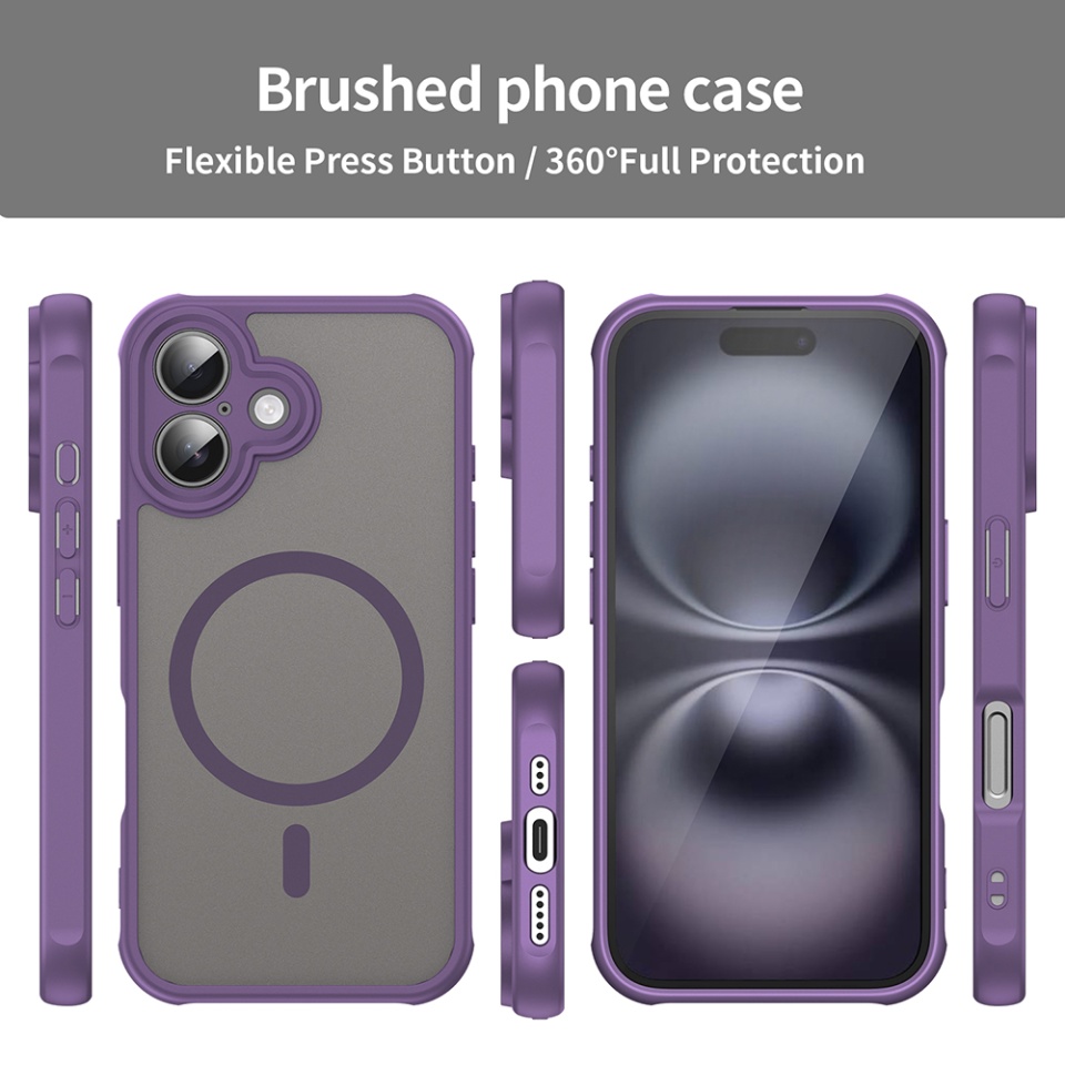 Husa pentru iPhone 16, SKYDDAR INNOVATION, HaloFrost MagSafe II, Antisoc, set cu sticker, Mov - 2 | YEO