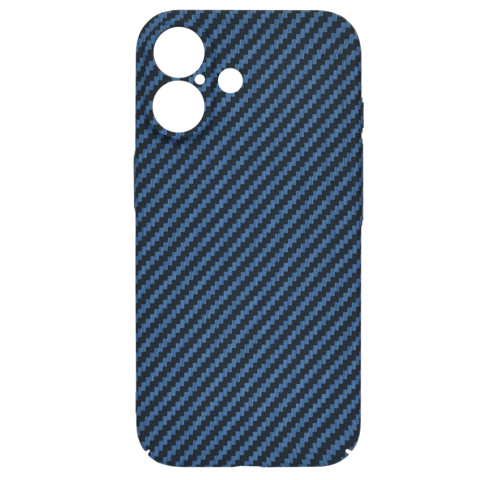 Husa pentru iPhone 16, SKYDDAR INNOVATION, textura carbon, Carbonite FiberShell, Cyan, set cu sticker - 3 | YEO