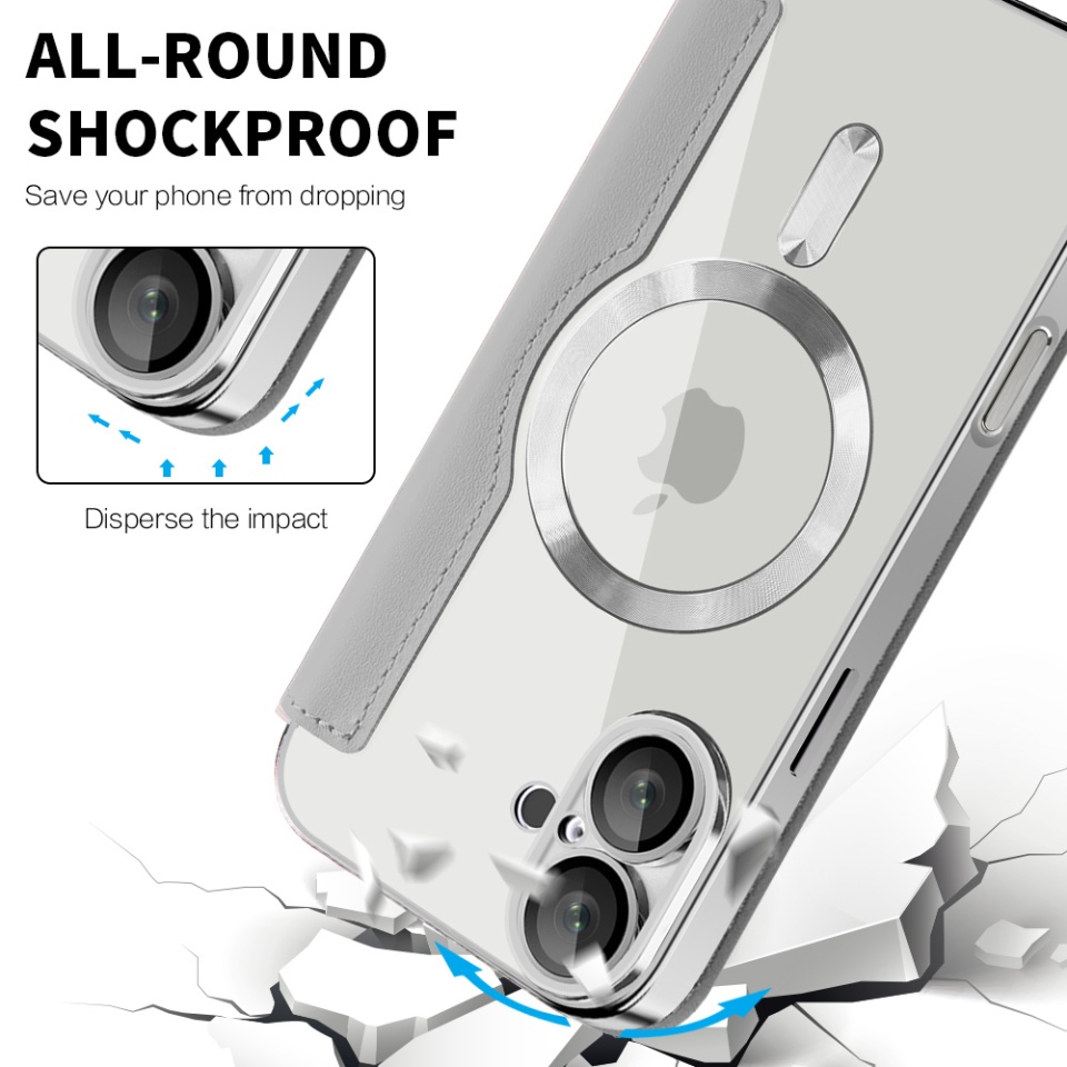 Husa pentru iPhone 16 tip carte, SKYDDAR INOVATION, SmartMag Book, Magsafe, RFiD, Suport Carduri, set cu sticker, Gri - 3 | YEO
