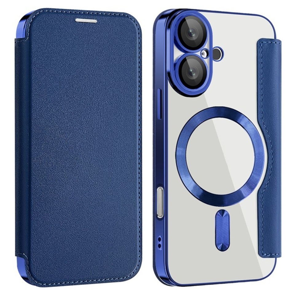 Husa pentru iPhone 16 tip carte, SKYDDAR INOVATION, SmartMag Book, Magsafe, RFiD, Suport Carduri, set cu sticker, Albastru - 1 | YEO