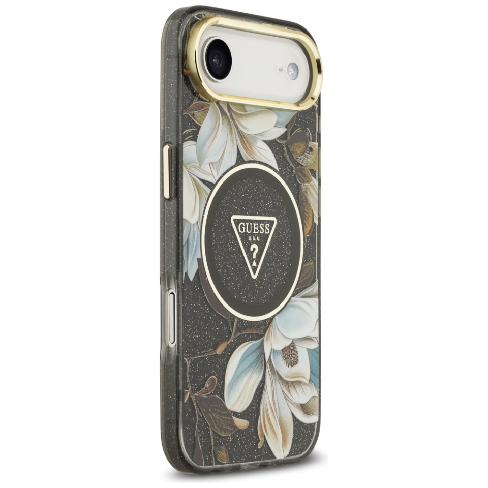 Husa pentru iPhone 17 Air, IML Flowers with Pearl Strap MagSafe, Guess - Negru - 2 | YEO