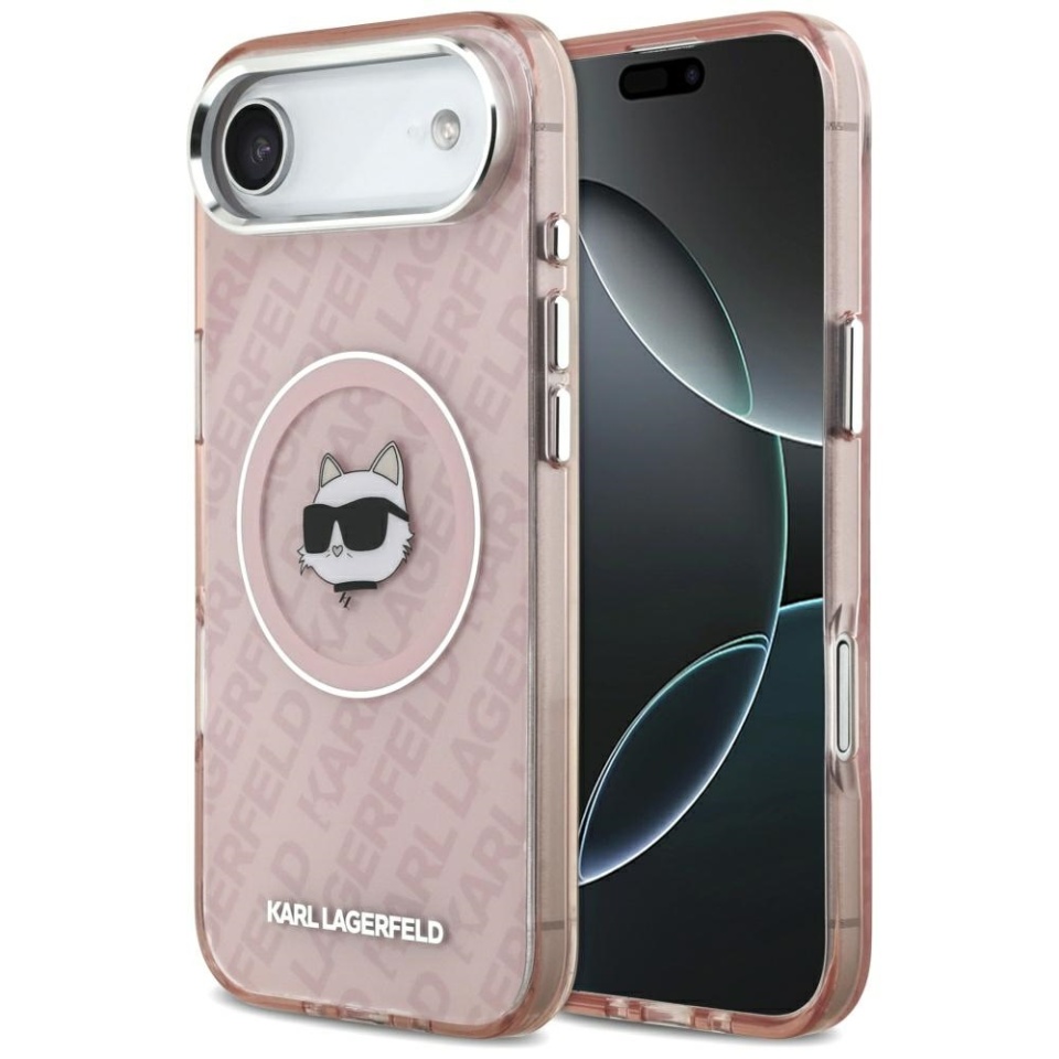Husa pentru iPhone 17 Air, IML Glitter K&C Heads Logo MagSafe, Clear Mono Karl&Choupette