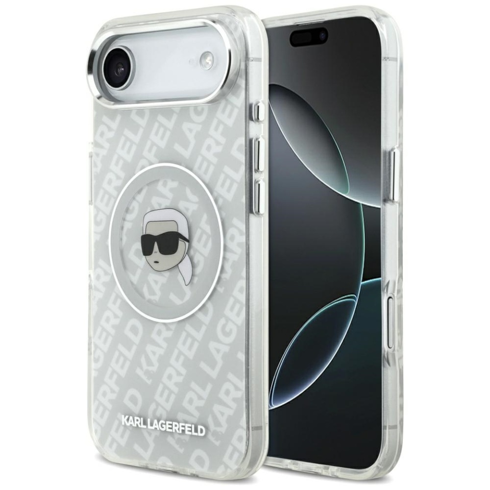 Husa pentru iPhone 17 Air, IML Glitter K&C Heads Logo MagSafe, Clear Mono Karl&Choupette