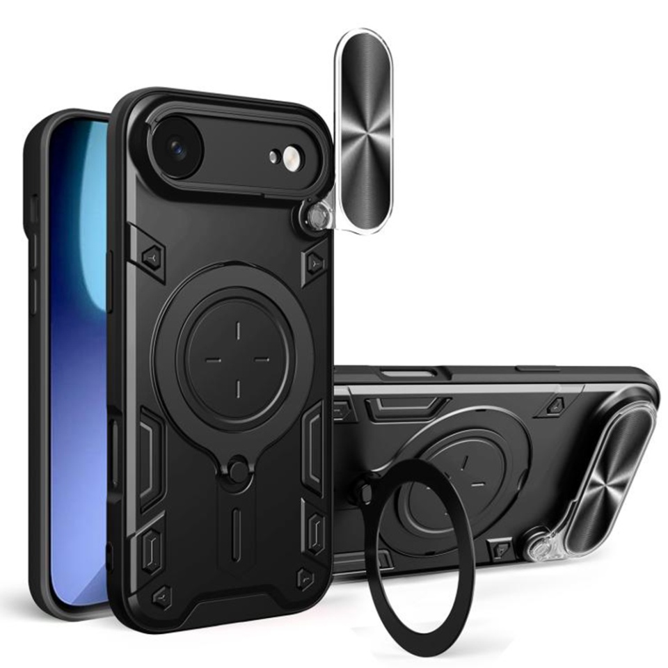 Husa pentru iPhone 17 Air, SKYDDAR INNOVATION, CamGuard Pro, Inel Magnetic, Protectie Camera, set cu sticker, Negru
