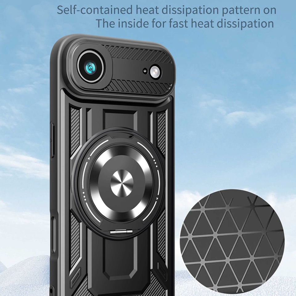 Husa pentru iPhone 17 Air, SKYDDAR INNOVATION, RuggedCam, Inel magnetic antisoc, set cu sticker, Gri - 3 | YEO