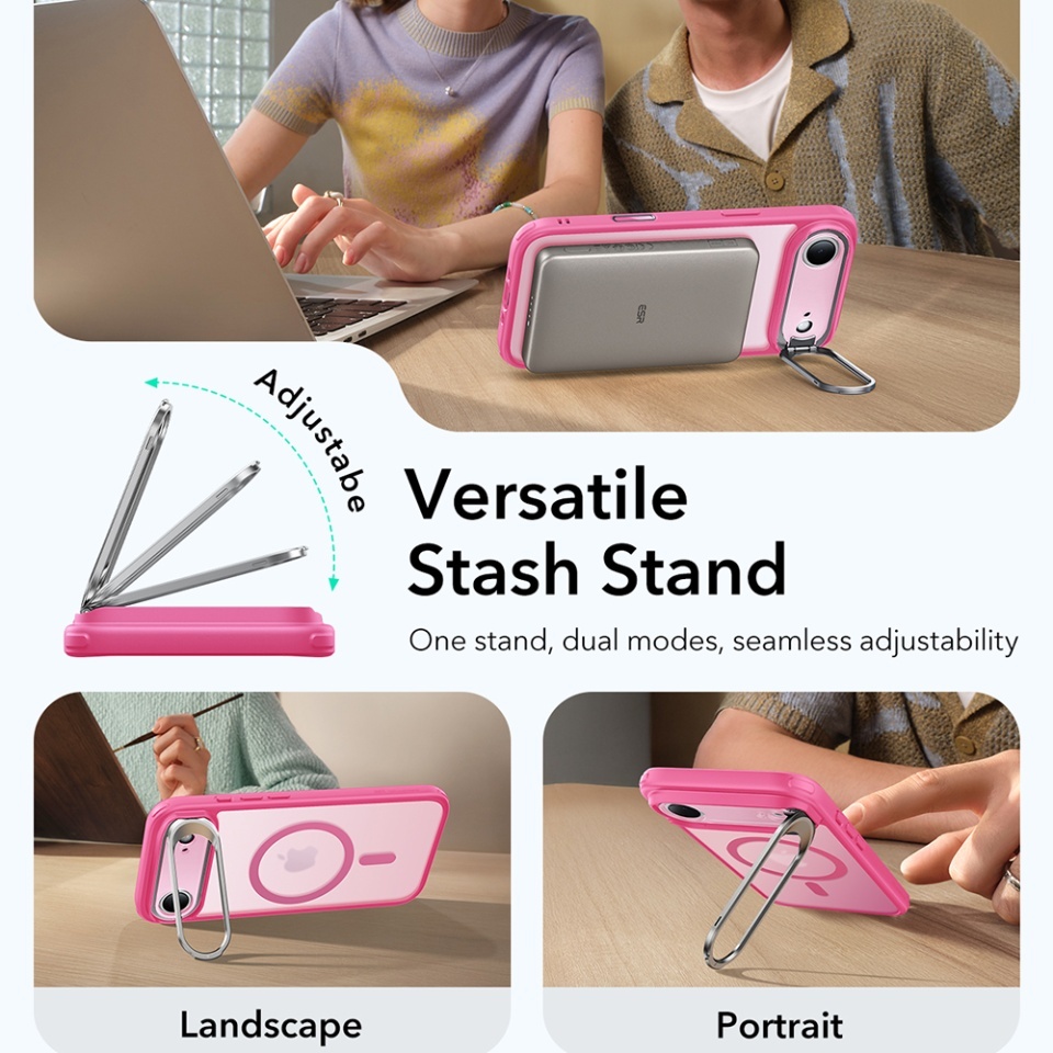 Husa pentru iPhone 17 Air, slim, ESR Classic Hybrid HaloLock Kickstand, Roz - 2 | YEO