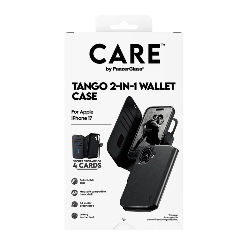 Husa pentru iPhone 17, PanzerGlass, CARE Feature MagSafe Case Tango Two-in-One Wallet, Tip Carte Detasabila 2in1 cu Portofel si Prindere Magnetica, Piele Ecologica, Antisoc, Negru - 9