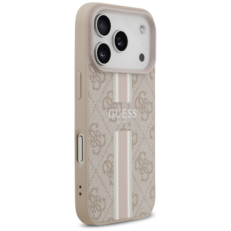 Husa pentru iPhone 17 Pro, Guess Printed Stripes MagSafe, Roz - 1 | YEO