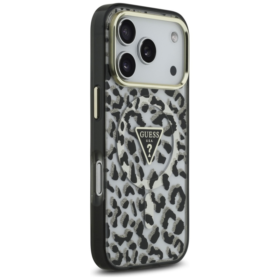 Husa pentru iPhone 17 Pro, Leopard Glitter MagSafe, Guess, Negru - 2 | YEO