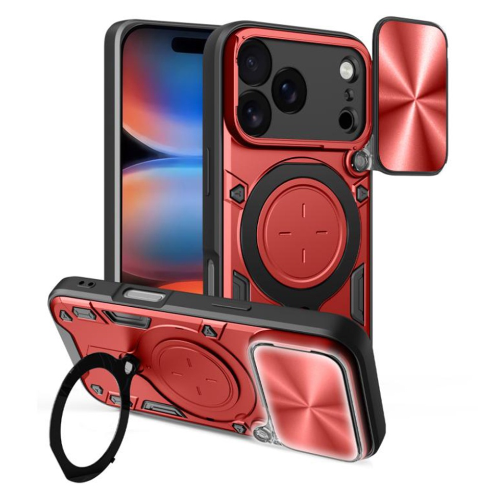 Husa pentru iPhone 17 Pro Max, SKYDDAR INNOVATION, CamGuard Pro, Inel Magnetic, Protectie Camera, set cu sticker, Rosu