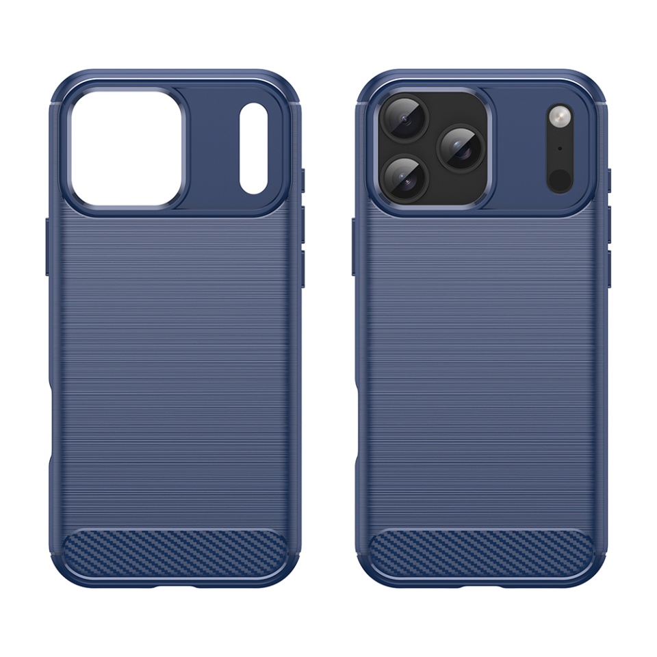 Husa pentru iPhone 17 Pro Max, SKYDDAR INNOVATION, Carbon Silicone, din Silicon Slim, cu textura Fibra Carbon, set cu sticker, Albastru - 1 | YEO