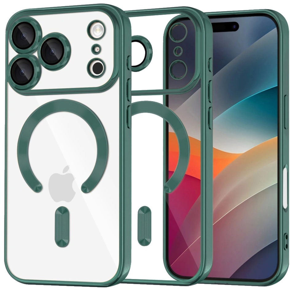Husa pentru iPhone 17 Pro Max, SKYDDAR INNOVATION, Luxury Shield Magsafe, Protectie Antisoc, set cu sticker, Verde inchis