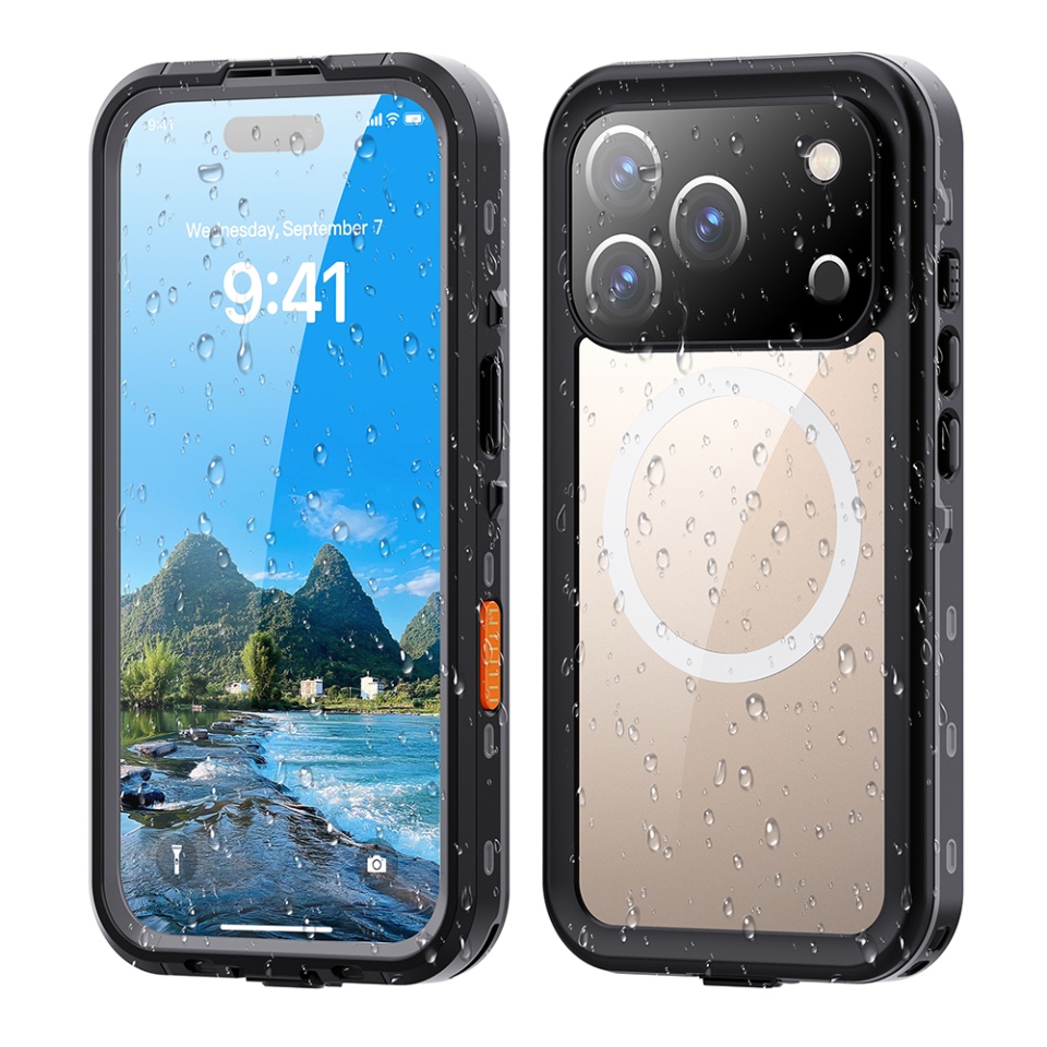 Husa pentru iPhone 17 Pro, ShellBox, Waterproof IP68 Case, Full Body, Protectie Totala, Anti-Soc, Rezistenta la Apa si Praful, Negru