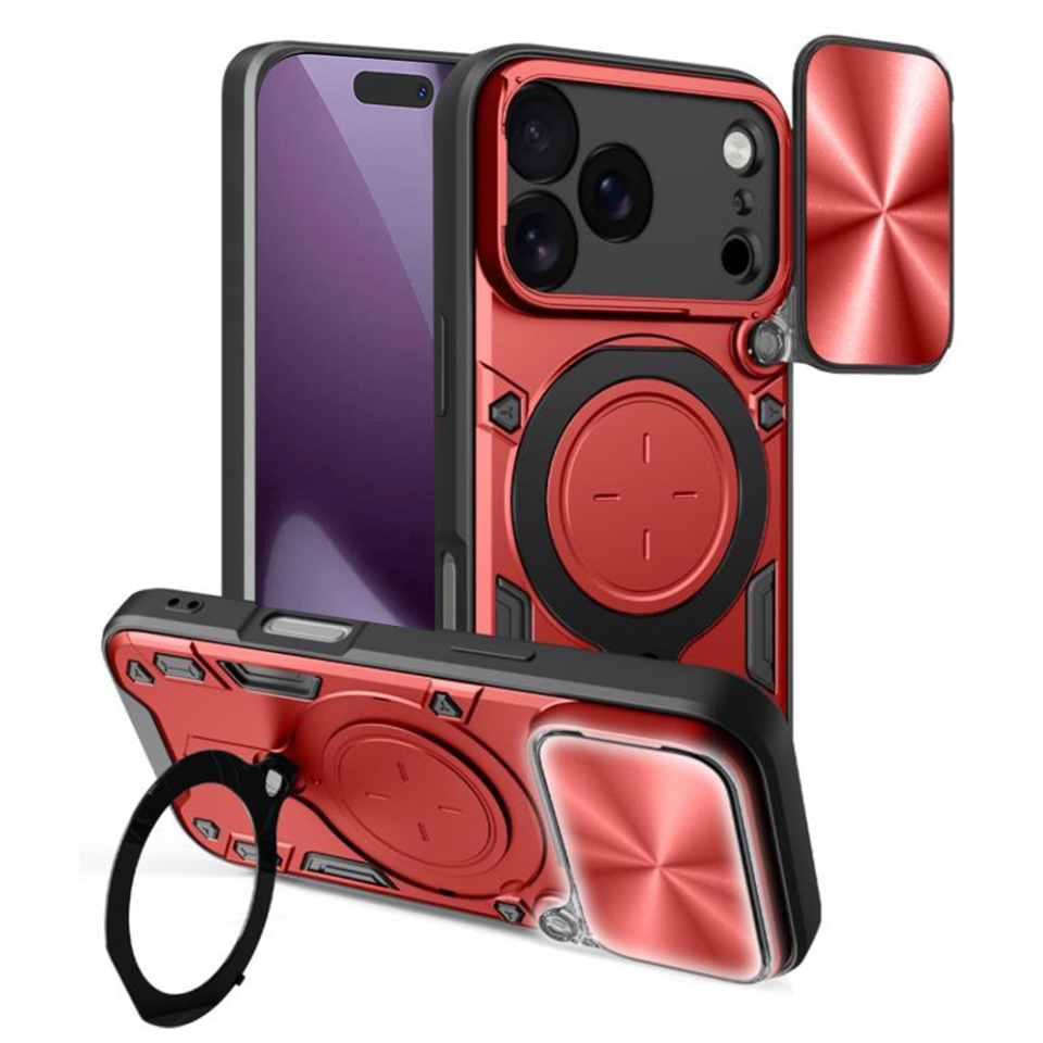 Husa pentru iPhone 17 Pro, SKYDDAR INNOVATION, CamGuard Pro, Inel Magnetic, Protectie Camera, set cu sticker, Rosu