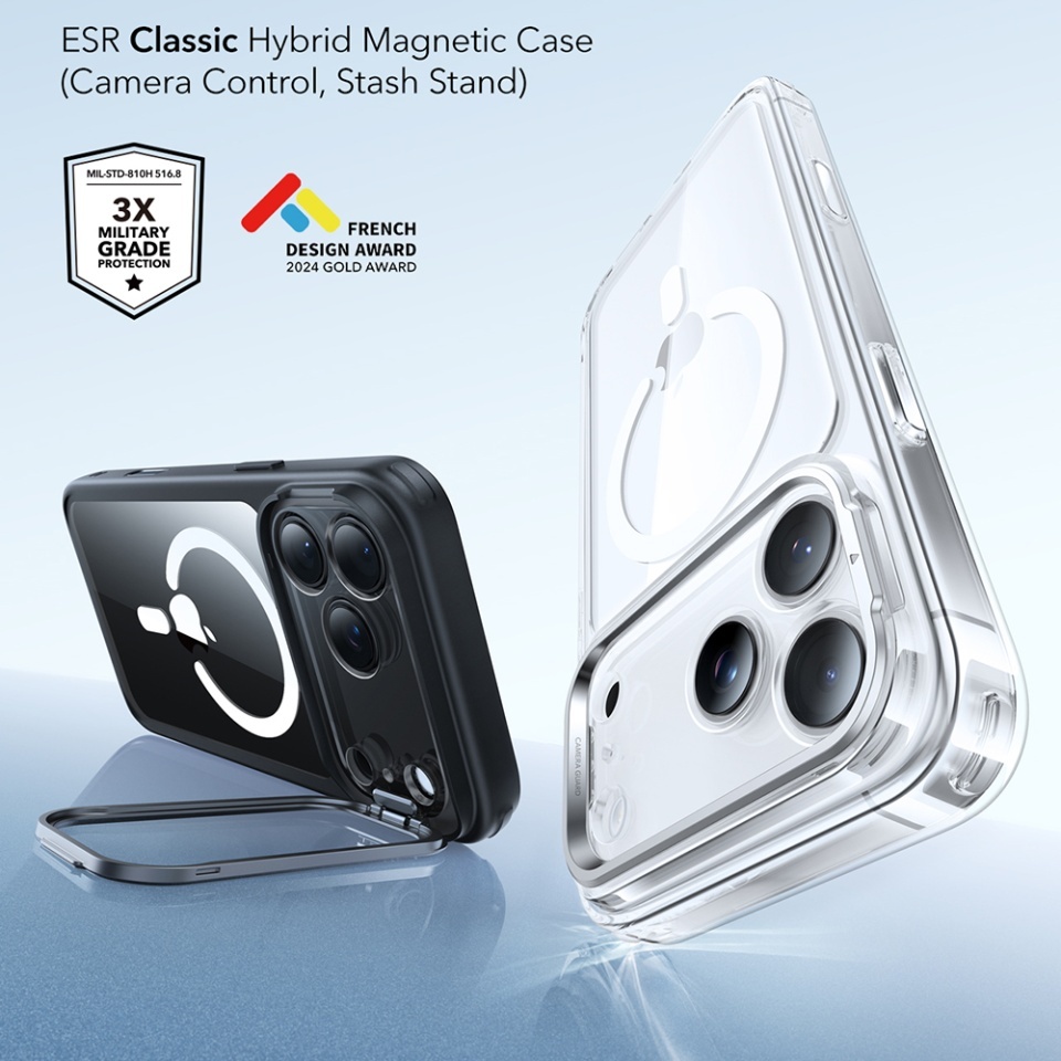 Husa pentru iPhone 17 Pro, slim, ESR Classic Hybrid HaloLock Kickstand, Negru/transparenta - 1 | YEO