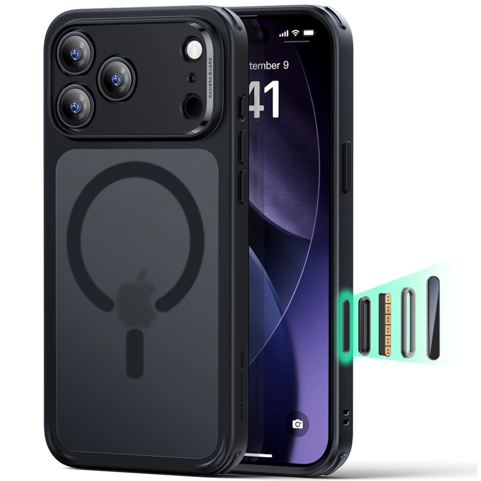 Husa pentru iPhone 17 Pro, slim, ESR Classic Hybrid HaloLock, Negru frost