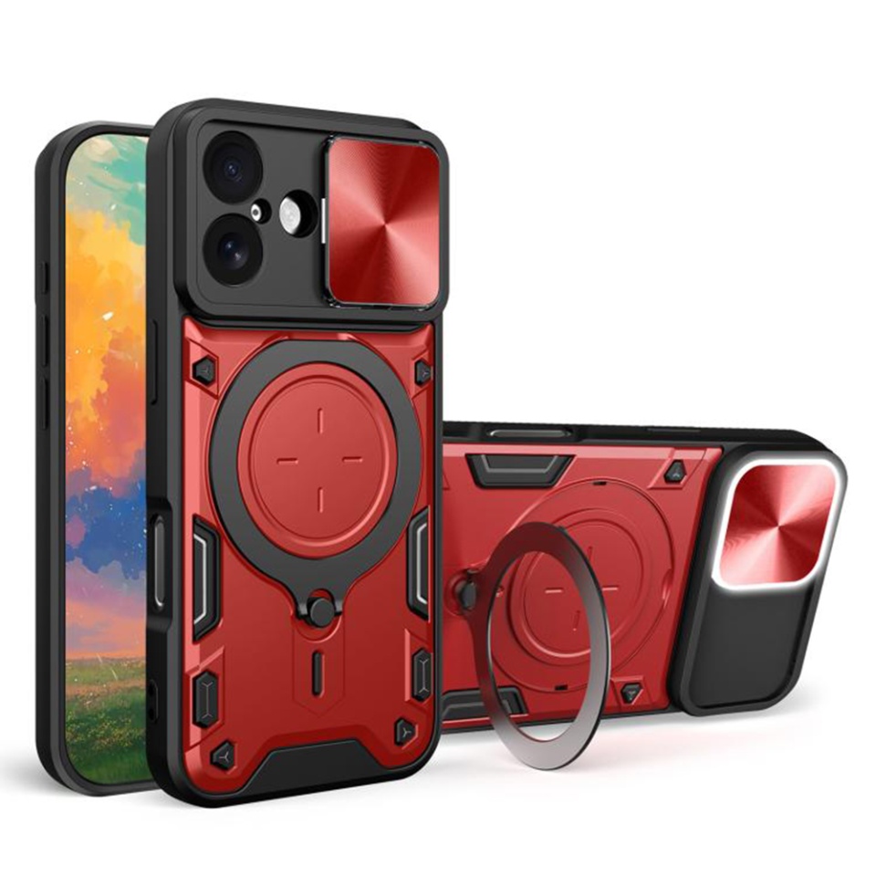 Husa pentru iPhone 17, SKYDDAR INNOVATION, CamGuard Pro, Inel Magnetic, Protectie Camera, set cu sticker, Rosu