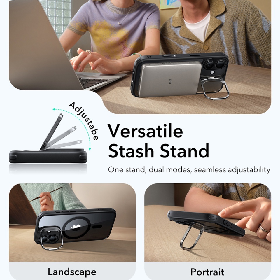 Husa pentru iPhone 17, slim, ESR Classic Hybrid HaloLock Kickstand, Negru/transparenta - 3 | YEO