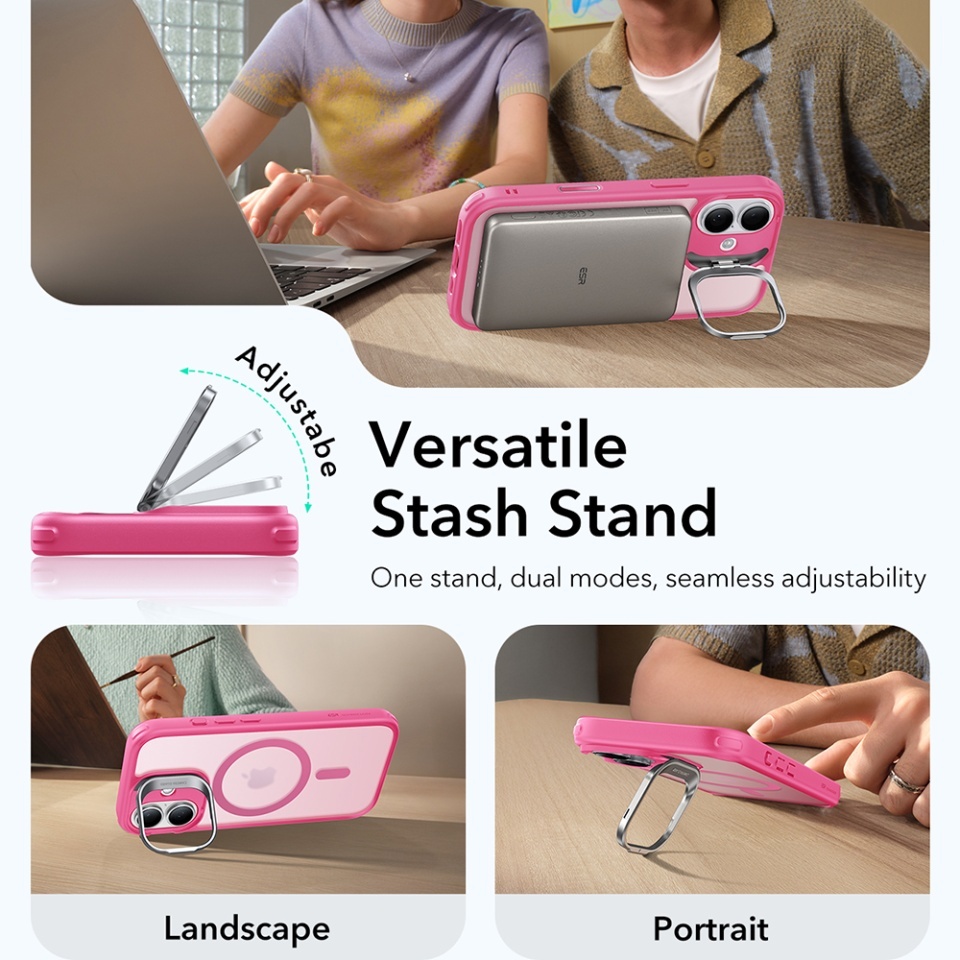 Husa pentru iPhone 17, slim, ESR Classic Hybrid HaloLock Kickstand, Roz - 3 | YEO