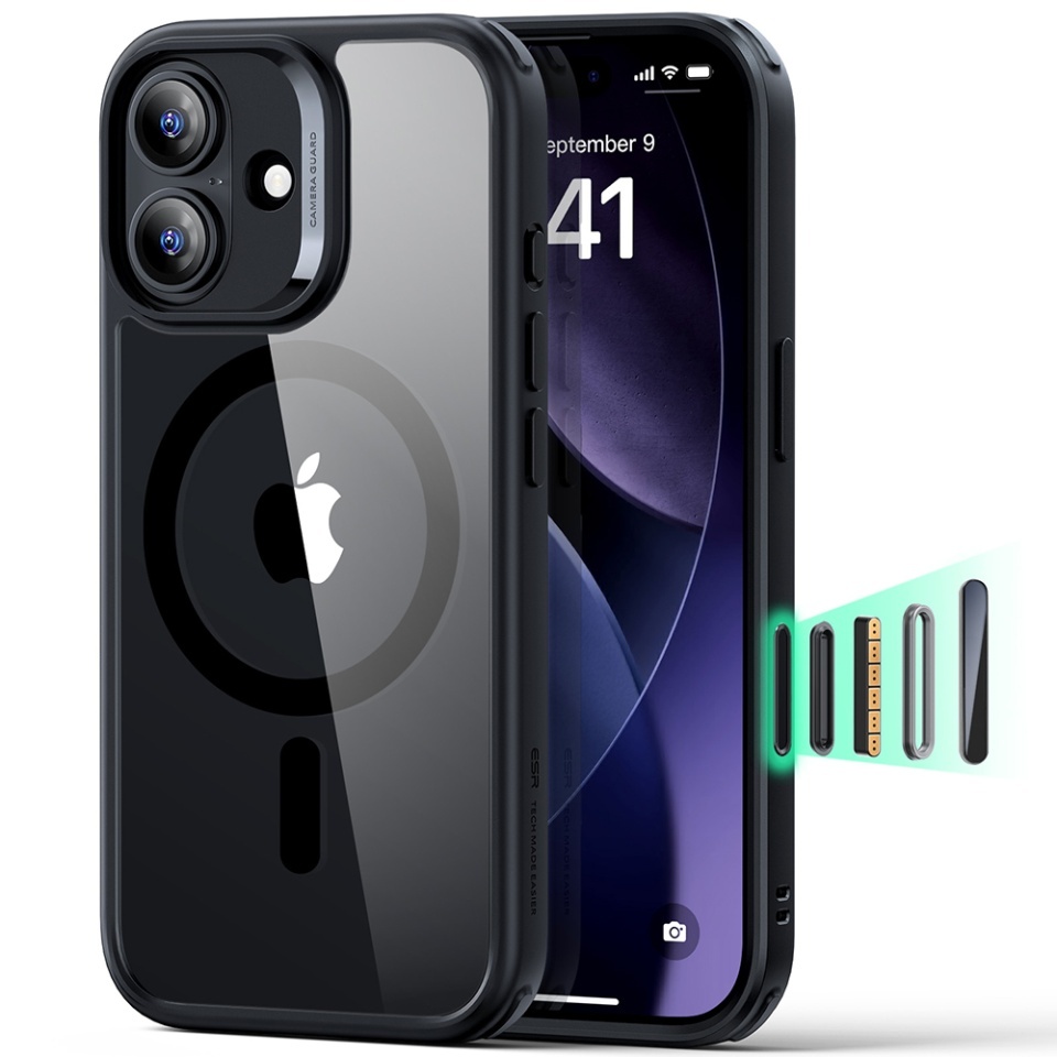 Husa pentru iPhone 17, slim, ESR Classic Hybrid HaloLock, Negru/transparenta