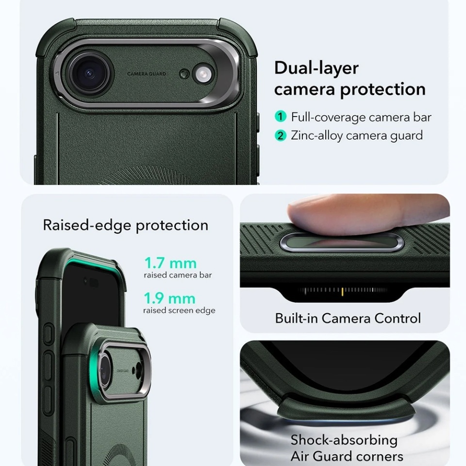 Husa pentru iPhone Air, ESR Cyber Armor Kickstand, Verde - 1 | YEO