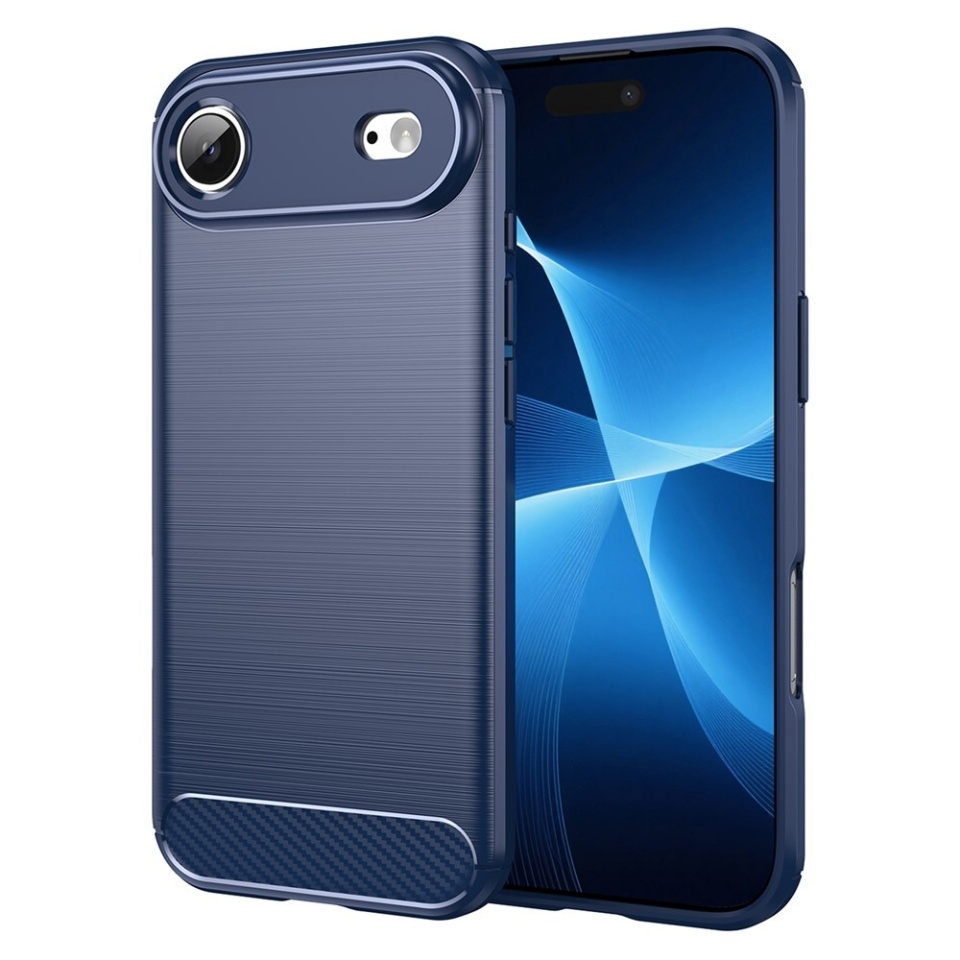 Husa pentru iPhone Air, SKYDDAR INNOVATION, Carbon Silicone, din Silicon Slim, cu textura Fibra Carbon, set cu sticker, Albastru