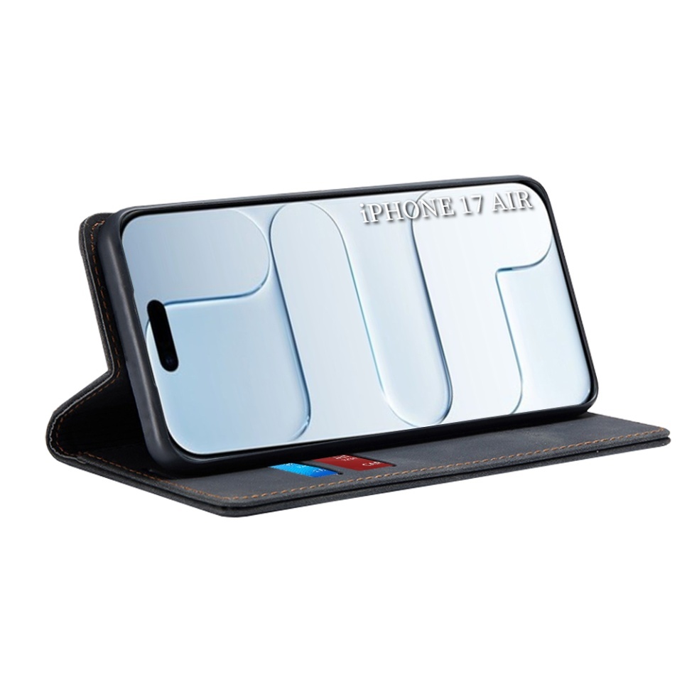 Husa pentru iPhone Air, SKYDDAR INNOVATION, Confy Cover tip Carte din piele Eco Premium, cu Portofel Interior, set cu sticker, Negru - 1 | YEO