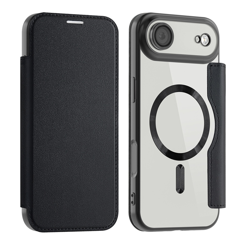 Husa pentru iPhone Air tip carte, SKYDDAR INOVATION, SmartMag Book, Magsafe, RFiD, Suport Carduri, set cu sticker, Negru - 1 | YEO