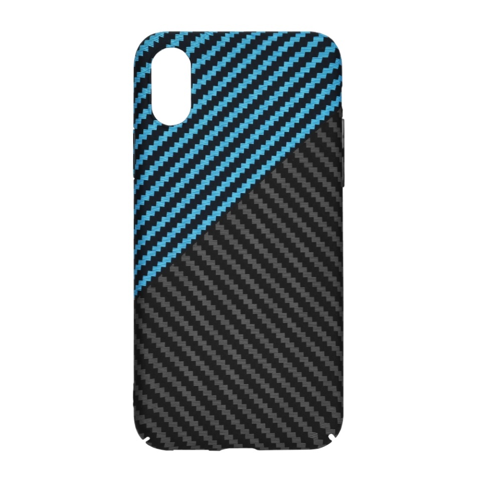 Husa pentru iPhone XR, SKYDDAR INNOVATION, textura carbon, Carbonite FiberShell, set cu sticker, Bleu, - 3 | YEO