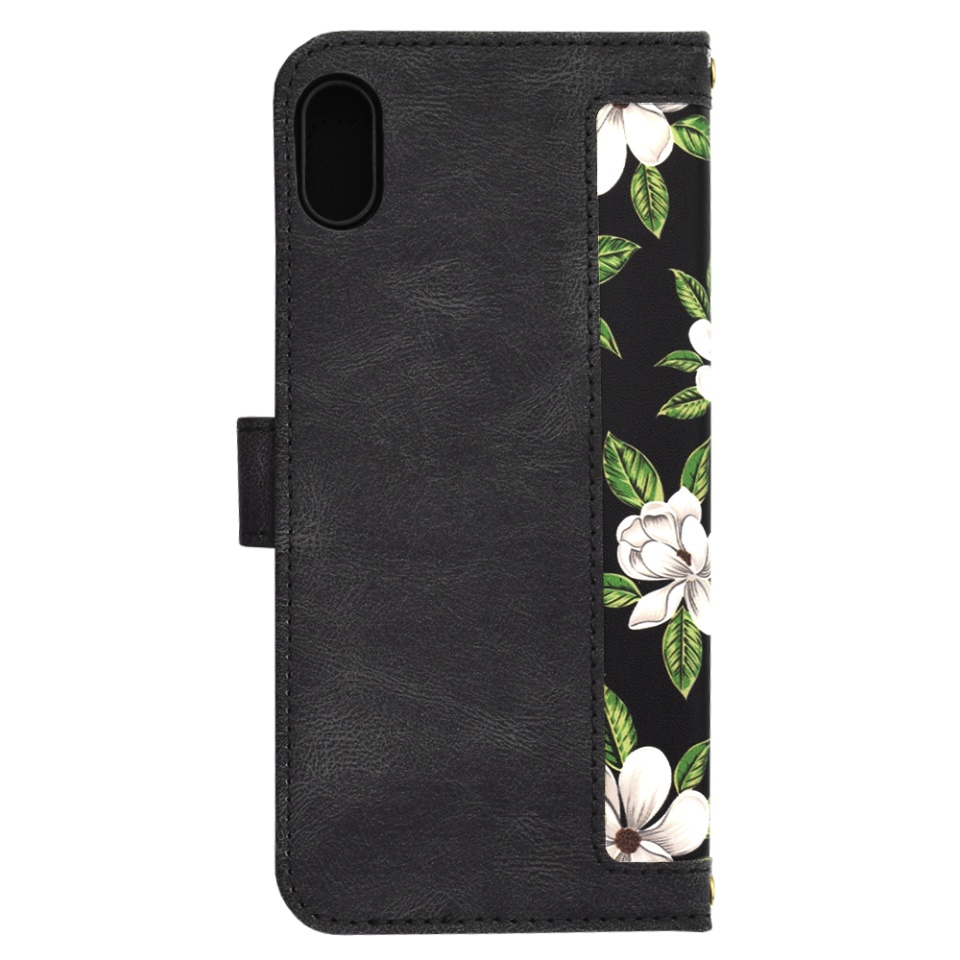 Husa pentru iPhone XS Max din Piele Ecologică cu Design Floral, Protecție 360°, Stand Integrat, Buzunare pentru Carduri, SKDR Floral Wallet - Negru - 3 | YEO