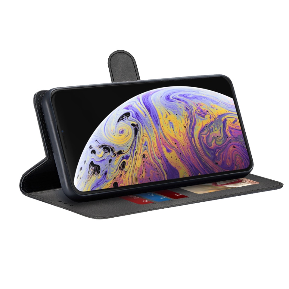 Husa pentru iPhone XS Max, SKYDDAR INNOVATION, Diary Book, tip carte, cu Portofel Interior, Antisoc, Negru, set cu sticker - 1 | YEO