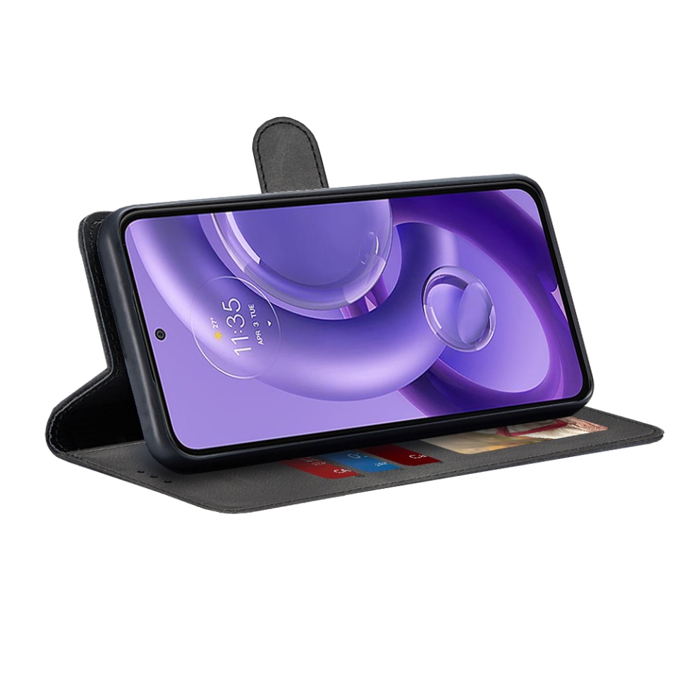 Husa pentru Motorola Edge 30 Neo, SKYDDAR INNOVATION, Diary Book, tip carte, cu Portofel Interior, Antisoc, Negru, set cu sticker - 1 | YEO