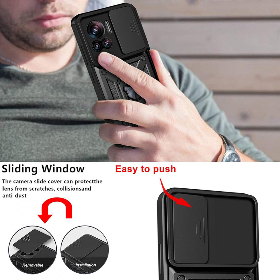 Husa pentru Motorola Edge 30 Ultra cu inel magnetic si protectie camera Skyddar CamShield - Negru - 3 | YEO