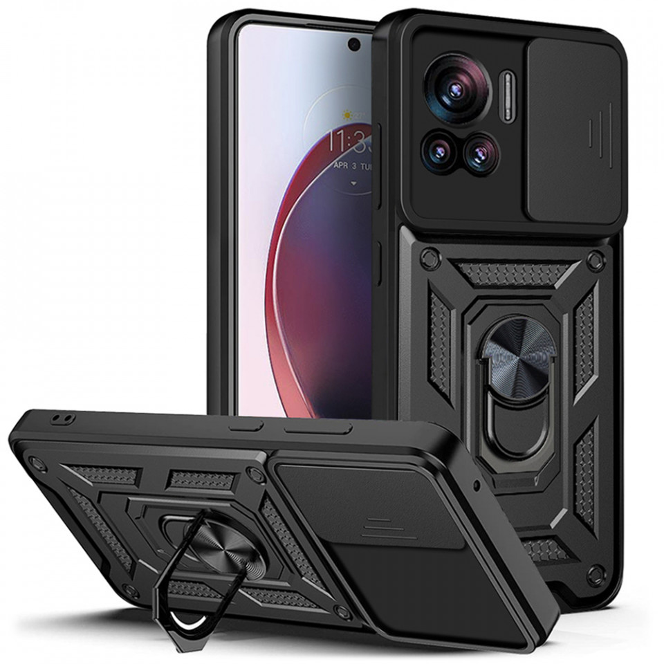 Husa pentru Motorola Edge 30 Ultra cu inel magnetic si protectie camera Skyddar CamShield - Negru