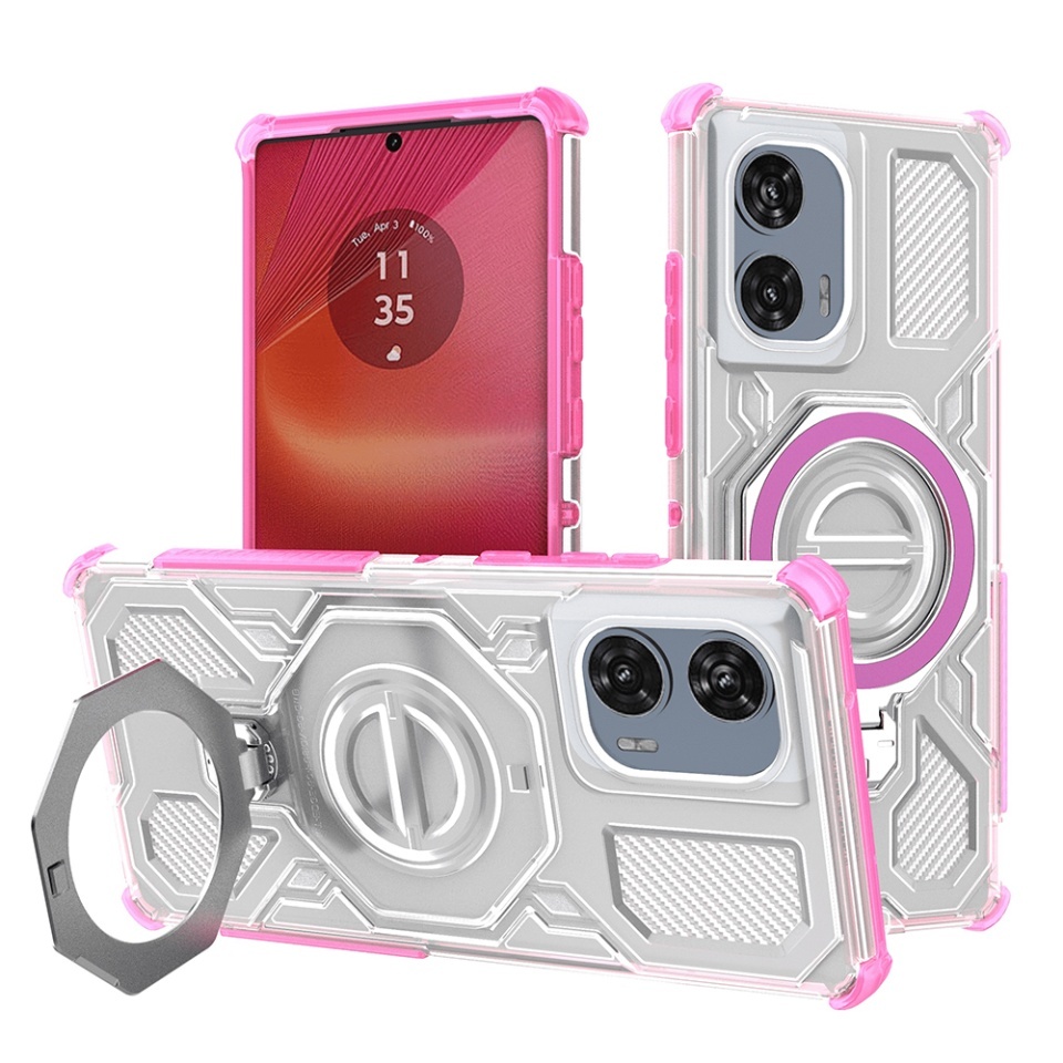 Husa pentru Motorola Edge 50 Fusion, Antisoc, SKYDDAR INOVATION, Carbon Shield PRO, Magsafe, set cu sticker, Roz
