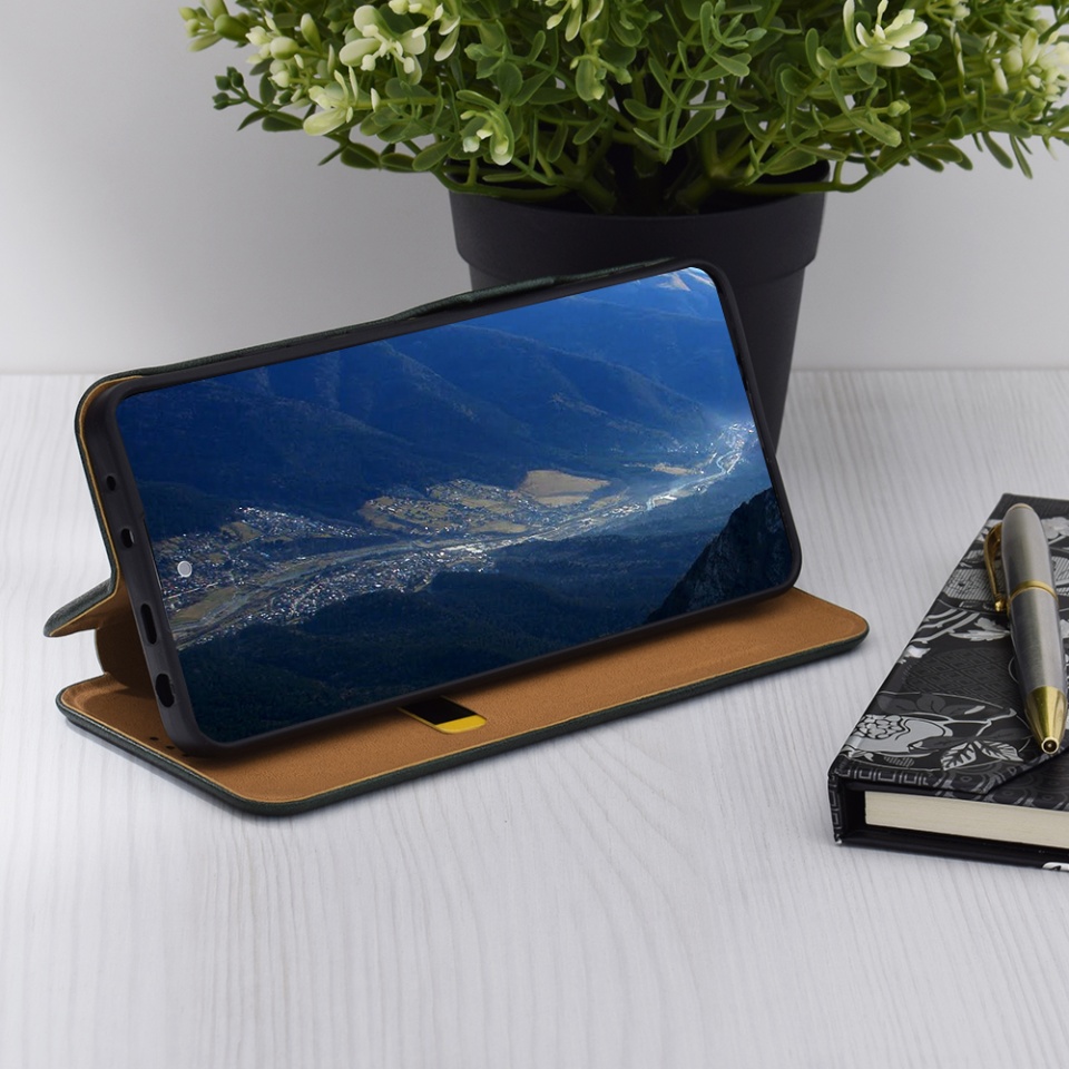 Husa pentru Motorola Edge 50 Fusion, SKYDDAR INNOVATION, Safe Wallet tip carte din Piele Ecologica, Suport Carduri, Inchidere Magnetica, Verde, set cu sticker - 1 | YEO