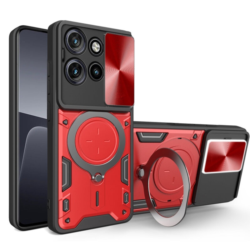 Husa pentru Motorola Edge 50 Neo, cu inel magnetic si suport ajustabil, protectie completa camera, SKDR SafeCover - Rosu