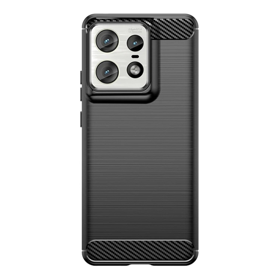 Husa pentru Motorola Edge 50 Pro din Silicon Premium, Slim, cu textura Fibra Carbon - Negru